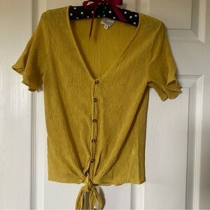 Boho Mustard Tie-Front Top